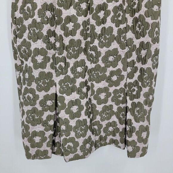 Etcetera Wool Silk Skirt Sz 0 Retro 60s Green Quilted Flower Kick Pleat Straight - Picture 8 of 8